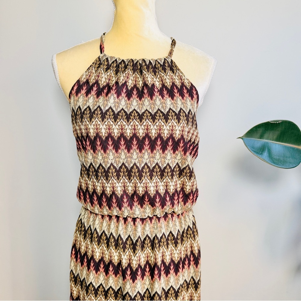 Boston Proper zigzag pattern halter maxi dress with side slits - Picture 3 of 9